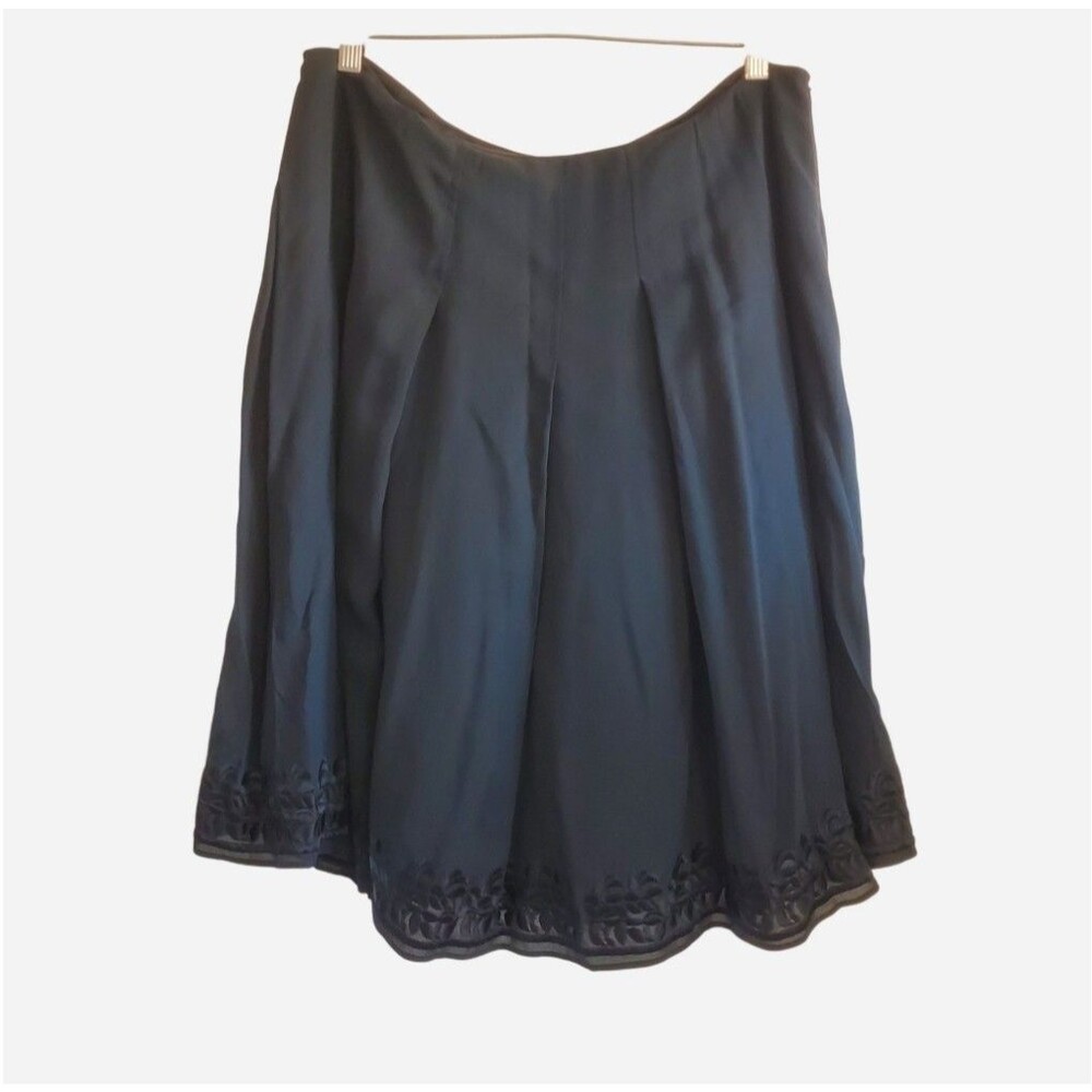 Realities 100% Silk Midi Pleated Skirt Embroidered Hem Whimsigoth Witchy Size 14